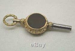 Beautiful Antique Ornate Gold & Agate Watch key