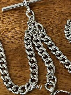 Beautiful Antique Pocket watch Victorian solid silver double albert chain + Fob