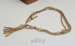 Beautiful Antique Solid 9k Gold Albert Pocket Watch Chain With Tassel 10.8 G