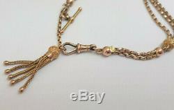 Beautiful Antique Solid 9k Gold Albert Pocket Watch Chain With Tassel 10.8 G