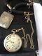 Beautiful Antique Gold Filled Slim 48mm Pocket Watch & Mourning Chain. (working)