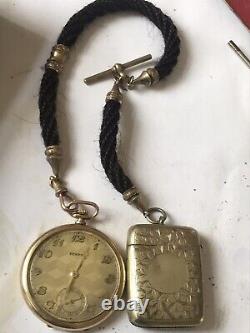 Beautiful Antique gold Filled Slim 48mm pocket watch & Mourning Chain. (working)