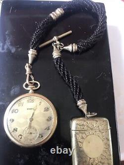 Beautiful Antique gold Filled Slim 48mm pocket watch & Mourning Chain. (working)