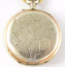 Beautiful Art Nouveau Antique 1900s German. 800 Silver and Gold Pocket Watch FJ