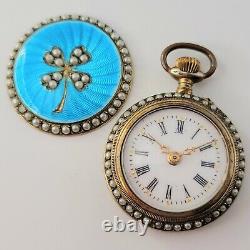 Blue Enamel Silver Hallmarked Swiss Victorian Mechanical Pocket Watch Vintage