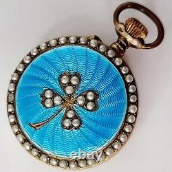 Blue Enamel Silver Hallmarked Swiss Victorian Mechanical Pocket Watch Vintage