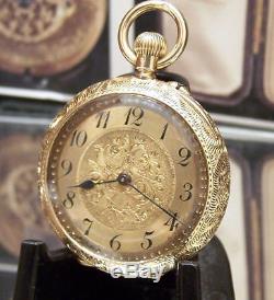 C1910 Iwc International Watch Co Antique Solid 18k Gold Watch & Gold & Silk Fob