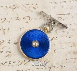 CARTIER Extra Flat ENAMEL & DIAMONDS 18k Gold Antique Lady Pocket Watch