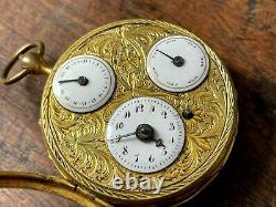 Calendar pocket watch verge fusee antique 3 register A. Paris