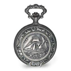 Charles Hubert Antiqued Chrome Finish Sailing Ship Pocket Watch