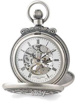 Charles Hubert Antiqued Chrome Finish Skeleton Pocket Watch XWA3347