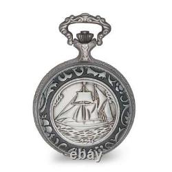 Charles Hubert Antiqued Chrome & Satin Sailing Ship Pocket Watch