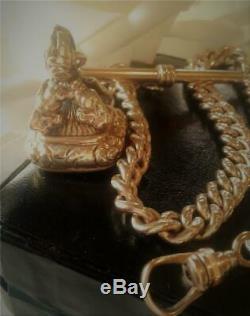 Chunky Antique Victorian Gold Gf Wax Seal Fob T/bar Pocket Watch Chain 45 Gr
