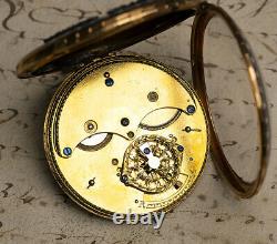 ENAMEL MINIATURE PAINTING Gold & Diamonds Verge Fusee Antique Pocket Watch