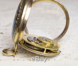 EROTIC ENAMEL PAINTING Verge Fusee Antique Pocket Watch Montre Coq