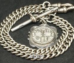EXCEPTIONAL HEAVY Solid Silver Double Albert Pocket Watch Chain 58.9g