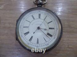 E. Meyer Large Antique Silver Gents Centre Seconds Chronograph Pocket Watch