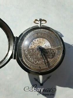 Early Antique English Sun and Moon Dial Silver Pair Case Pocket Watch circa1700