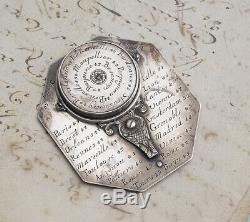 Early XVIII Octagonal Silver Antique Pocket Sundial by NICOLAS BION in PARIS