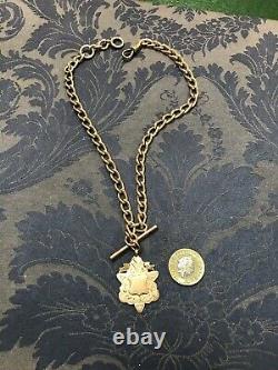 Edwardian Heavy Solid 9 Carat Rose Gold Double Albert Watch Chain & Medal Fob