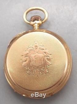 Elegant French Solid 18k Gold Antique Pocket Watch 8 rubys + Horse Head (Works)