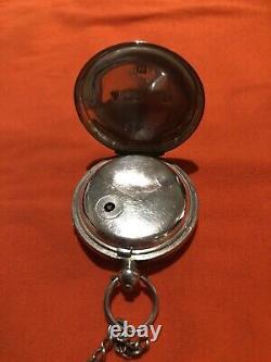 English Key Wind Solid Silver Pocket Watch Graves Sheffield Antique Chain Key
