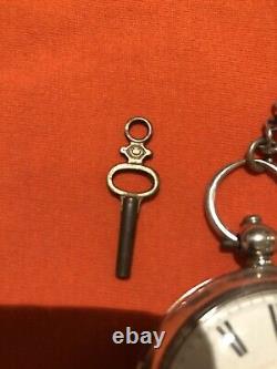 English Key Wind Solid Silver Pocket Watch Graves Sheffield Antique Chain Key