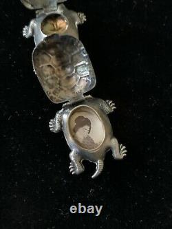 Ex. Rare Japanese Mixed Metal Turtle Pocket Watch Fob Compass Snuff Box Locket