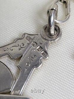 Excellent Antique Sterling Silver Double Albert Pocket Watch Chain & Mason Fob