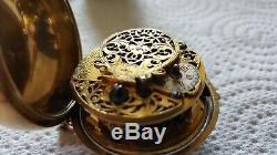 Excellent Champleve Dial Pair Cased Verge Pocket Watch in silver gilt case. GWO