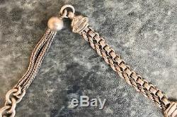 FANCY antique STERLING SILVER ALBERTINA WATCH CHAIN with tassel, link & tbar