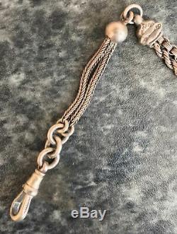FANCY antique STERLING SILVER ALBERTINA WATCH CHAIN with tassel, link & tbar