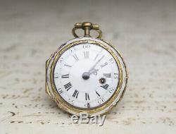 FREDERICK GREAT Painted Enamel DRESDEN GERMAN Verge Fusee Antique Pocket Watch