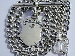 Fabulous antique solid silver double pocket watch albert chain & silver fob