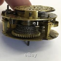 Fine Antique C1720 Verge Pocket Watch Movement Charles Voisin Paris 4.7cm Rare