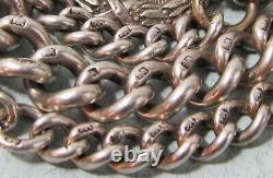 Fine Antique Solid Sterling Silver Albert Pocket Watch Chain, T bar & Fob 42g f