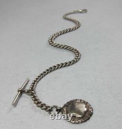Fine Antique Solid Sterling Silver Albert Pocket Watch Chain, T bar & Fob 42g f