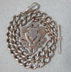 Fine Antique Solid Sterling Silver Albert Pocket Watch Chain, T bar & Fob d