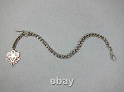 Fine Antique Solid Sterling Silver Albert Pocket Watch Chain, T bar & Fob d