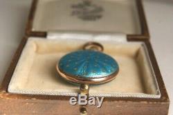 Fine Antique Turquoise Blue Guilloche Enamel Ladies Pocket Fob Watch Pendant