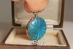 Fine Antique Turquoise Blue Guilloche Enamel Ladies Pocket Fob Watch Pendant