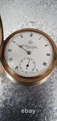 Gold Plated Thomas Russell Pocket Watch Full Hunter Antique Tempus Fugit