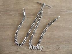 Good Antique Solid Sterling Silver Double Albert Pocket Watch Chain