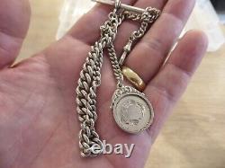 Good Antique Solid Sterling Silver Single Albert Pocket Watch Chain & Fob