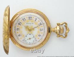 Gorgeous 14k Gold Art Nouveau Fancy Dial Elgin Ladies Antique Pocket Watch