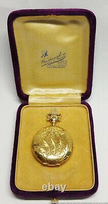 Gorgeous 14k Gold Art Nouveau Fancy Dial Elgin Ladies Antique Pocket Watch