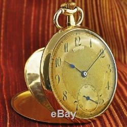 Gorgeous Antique Vulcain All 18k Solid Gold Pocket Watch Original Guilloche Dial