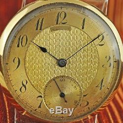 Gorgeous Antique Vulcain All 18k Solid Gold Pocket Watch Original Guilloche Dial