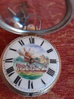 Gorgeous Verge Pocket watch with painted dial