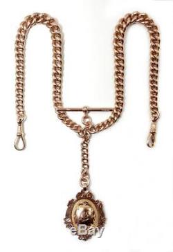 HEAVY, Antique, Solid 9ct Rose Gold, Double Albert/Watch Chain & Fob, 79.75g